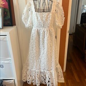 Loeffler Randall Addison Cream Puff-Sleeve Dress-Size 6